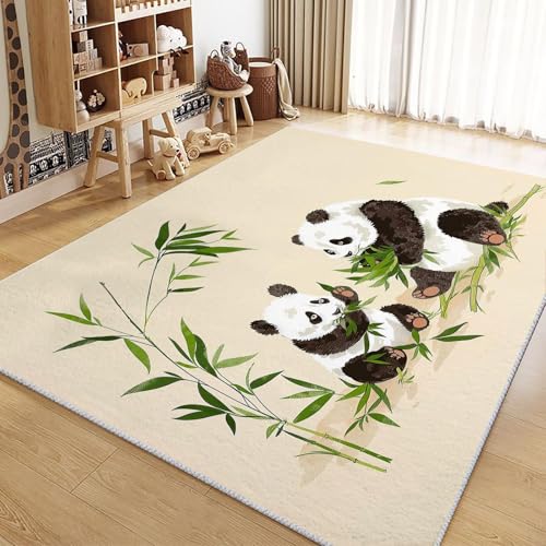 UUZEAI Kinderzimmer Teppich Cartoon-Panda-Bambus Modern Weich rutschfeste Teppich Kurzflor für Wohnzimmer, Schlafzimmer, Kindergarten, Waschbar Fußmatte Innen 90x180cm von UUZEAI