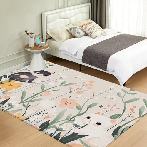 UUZEAI Kinderzimmer Teppich Cartoon Tier Süßes Kätzchen Weiche Kurzflor Waschbare Rutschfester Teppich für Wohnzimmer Schlafzimmer Dekoration Bodenmatte 80x250cm von UUZEAI
