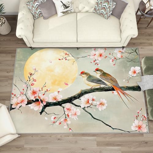 UUZEAI Kirschblüten Teppiche Wohnzimmer, Japanische Orientalisch Blumen Vögel rutschfest Teppich, Weich Kurzflor Waschbare Teppiche für Schlafzimmer Esszimmer Badzimmer 240x300cm UUZEAI Kirschblüten Teppiche Wohnzimmer, Japanische Orientalisch Blumen Vögel rutschfest Teppich, Weich Kurzflor Waschbare Teppiche für Schlafzimmer Esszimmer Badzimmer 240x300cm von UUZEAI