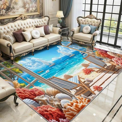 UUZEAI Küste Teppich Wohnzimmer Tropisch, 3D Schöner Blick Auf Den Koralle Muschel Strand und Das Meer Teppich, Weich rutschfeste Waschbar Teppiche für Schlafzimmer Küche 100x150cm UUZEAI Küste Teppich Wohnzimmer Tropisch, 3D Schöner Blick Auf Den Koralle Muschel Strand und Das Meer Teppich, Weich rutschfeste Waschbar Teppiche für Schlafzimmer Küche 100x150cm von UUZEAI