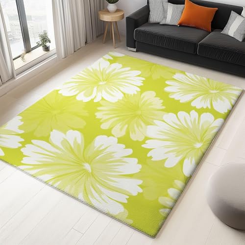 UUZEAI Kurzflor Teppich Moderner Stil Grün Einfaches Blumen ästhetische Deko Teppiche für Wohnzimmer Schlafzimmer Küchen, Waschbar Weich rutschfest Lässig Bodenmatte(160x240cm) von UUZEAI