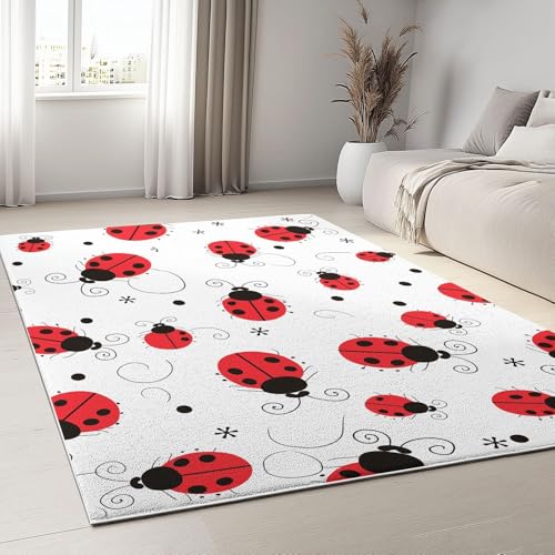 UUZEAI Kurzflor Teppich Schlafzimmer Cartoon Tier Marienkäfer Tupfen Weicher Waschbarer rutschfeste Teppiche für Wohnzimmer, Kinderzimmer Dekoration 150x200cm UUZEAI Kurzflor Teppich Schlafzimmer Cartoon Tier Marienkäfer Tupfen Weicher Waschbarer rutschfeste Teppiche für Wohnzimmer, Kinderzimmer Dekoration 150x200cm von UUZEAI