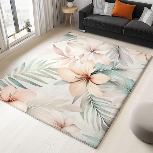 UUZEAI Kurzflor Teppich Schlafzimmer Tropische Pflanzen Blumen Lilie Design Gartenstil Modern Mädchen Wohnzimmer Teppiche Waschbarer rutschfeste ​für Wohnkultur(90x160cm) von UUZEAI