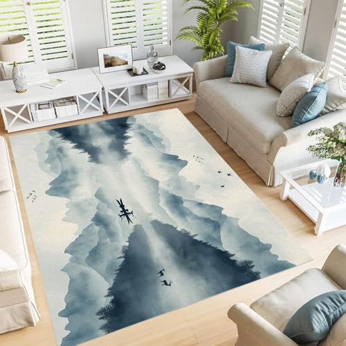 UUZEAI Landschaft Malerei Dekor, Teppich Wohnzimmer Waschbar, Aquarell Wald Berge Teppich, Weich Kurzflor rutschfest Dünn Teppiche für Schlafzimmer Esszimmer Küchen 100x150cm UUZEAI Landschaft Malerei Dekor, Teppich Wohnzimmer Waschbar, Aquarell Wald Berge Teppich, Weich Kurzflor rutschfest Dünn Teppiche für Schlafzimmer Esszimmer Küchen 100x150cm von UUZEAI
