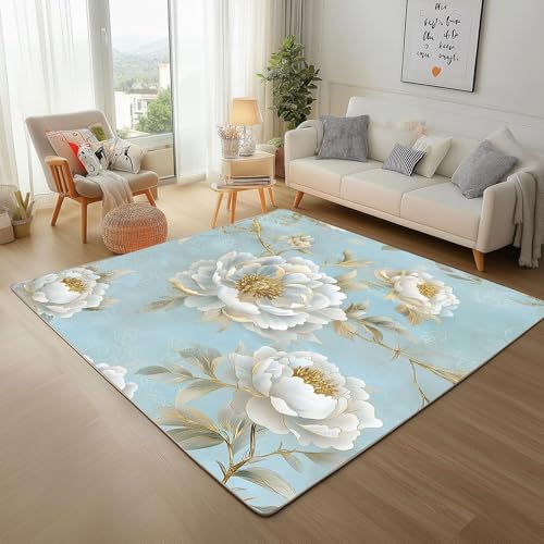 UUZEAI Luxus Chinesisch Retro Style Teppiche, 3D Weiß Pfingstrosen Blumen Kurzflor Schlafzimmerteppich, Rutschfester Waschbar Dünner Teppich für Wohnzimmer Arbeitszimmer Esszimmer 200x290cm UUZEAI Luxus Chinesisch Retro Style Teppiche, 3D Weiß Pfingstrosen Blumen Kurzflor Schlafzimmerteppich, Rutschfester Waschbar Dünner Teppich für Wohnzimmer Arbeitszimmer Esszimmer 200x290cm von UUZEAI