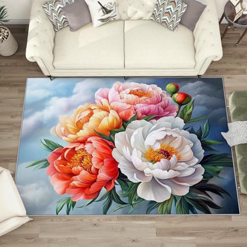 UUZEAI Luxus Pfingstrosen Teppiche Wohnzimmer Chinesischer Stil, 3D Bunt Blumen Kurzflor Schlafzimmer Teppich, rutschfest Waschbare Teppiche für Esszimmer Korridor Küchenläufer 80x200cm UUZEAI Luxus Pfingstrosen Teppiche Wohnzimmer Chinesischer Stil, 3D Bunt Blumen Kurzflor Schlafzimmer Teppich, rutschfest Waschbare Teppiche für Esszimmer Korridor Küchenläufer 80x200cm von UUZEAI