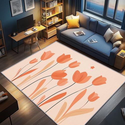 UUZEAI Mädchen Rosa Blumen Teppich Schlafzimmer Tulpen Muster, Weich Kurzflor Bettvorleger Groß Wohnzimmerteppich Waschbar rutschfest Fussmatte Innen 80x200cm UUZEAI Mädchen Rosa Blumen Teppich Schlafzimmer Tulpen Muster, Weich Kurzflor Bettvorleger Groß Wohnzimmerteppich Waschbar rutschfest Fussmatte Innen 80x200cm von UUZEAI