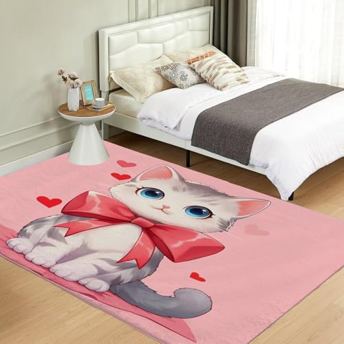 UUZEAI Mädchen Rosa Teppich Wohnzimmer Modern Niedliche Cartoon Katzen Weich Kurzflor Waschbar Rutschfester Kinderteppiche für Dekor Schlafzimmer Bettvorleger 60x150cm von UUZEAI