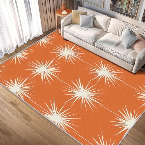 UUZEAI Mid-Century Atomic Area Teppiche für Wohnzimmer, orangefarbener Retro-Teppich im Stil der 60er und 70er Jahre für Waschküche, Schlafzimmer, waschbare, rutschfeste Fußmatte (60 x 120 cm) von UUZEAI
