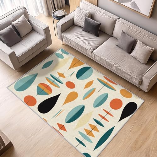 UUZEAI Mid-Century Retro Atomic Area Teppich für Wohnzimmer und Schlafzimmer, waschbarer Abstrakter geometrischer Bodenteppich, rutschfeste Fußmatte für den Innenbereich (40 x 120 cm) von UUZEAI