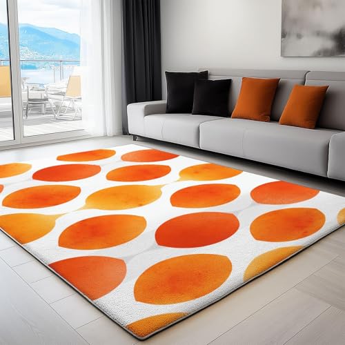 UUZEAI Mittelalterliche Wohnzimmerteppich 70er Jahre Retro Orange Ovale Muster Waschbar Weich Teppiche Kurzflor für Deko Schlafzimmer Kinderzimmer, rutschfeste Yogamatte(150x210cm) von UUZEAI