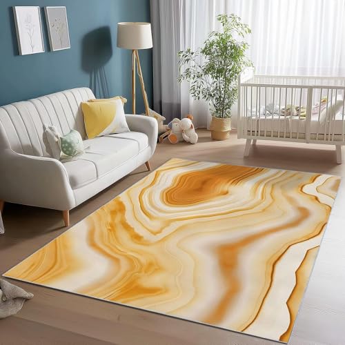 UUZEAI Mittelalterlicher Schlafzimmerteppich, orangefarbener Marmor-Farbverlauf, kurzfloriger Wohnzimmerteppich, rutschfest und waschbar, für Küche und Büro (150 x 180 cm) von UUZEAI