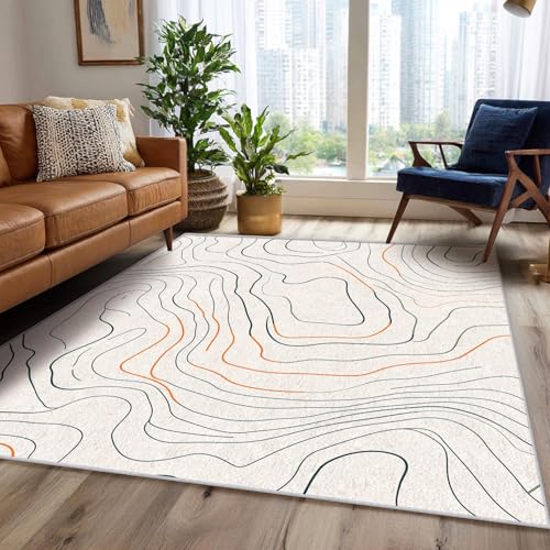 UUZEAI Modern Aesthetic Dekorativer Teppich Abstrakte Schlichtem Linien Muster Teppiche Kurzflor Waschbare rutschfest für Schlafzimmer und Wohnzimmer Schlafzimmer, Beige(150x240cm) von UUZEAI