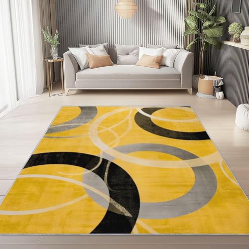 UUZEAI Modern Einfaches Teppich Wohnzimmer Schwarz Grau Geometrisch Kreise Design Teppiche Waschbar Rutschfester Weich Kurzflor für Schlafzimmer Flur Büro, Gelb 200x200cm UUZEAI Modern Einfaches Teppich Wohnzimmer Schwarz Grau Geometrisch Kreise Design Teppiche Waschbar Rutschfester Weich Kurzflor für Schlafzimmer Flur Büro, Gelb 200x200cm von UUZEAI