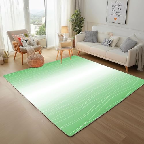 UUZEAI Modern Teppiche Schlafzimmer Mädchen, Minimalistisch Wellenlinien Grün Farbverlauf Teppich Kurzflor Bettvorleger, Weich rutschfest Waschbarer Teppich für Kinderzimmer Wohnzimmer 140x200cm von UUZEAI