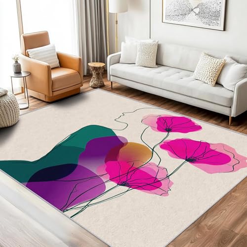 UUZEAI Moderner Ästhetik Schlafzimmerteppich rutschfest Waschbar Abstrakt Geometrische Linien Kunst Innen Dekorative Teppiche Kurzflor Weicher Esszimmer Wohnzimmer Büro(50x80cm) von UUZEAI