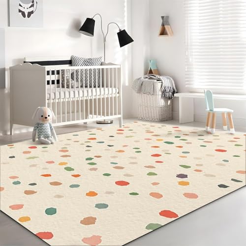 UUZEAI Moderner Kurzflor Kinderteppich Bunte Punkte Weich rutschfeste Teppich Waschbarer, für Wohnzimmer, Schlafzimmer, Babyzimmer Deko Creme 40x60cm UUZEAI Moderner Kurzflor Kinderteppich Bunte Punkte Weich rutschfeste Teppich Waschbarer, für Wohnzimmer, Schlafzimmer, Babyzimmer Deko Creme 40x60cm von UUZEAI