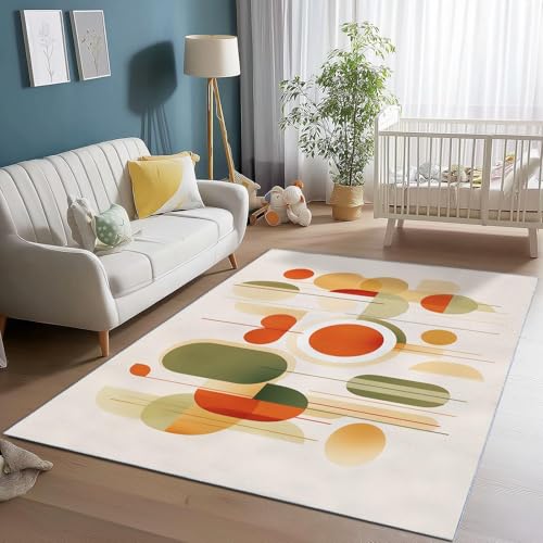 UUZEAI Moderner Mid-Century-Wohnzimmerteppich mit abstraktem Geometriemuster, waschbar, rutschfest, Schlafzimmerteppich (50 x 80 cm) von UUZEAI