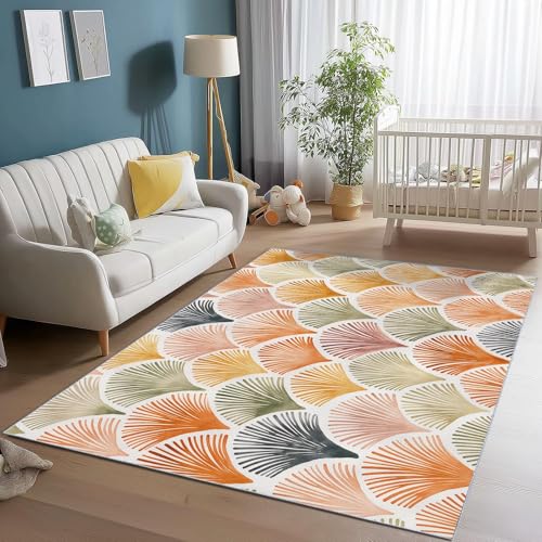 UUZEAI Moderner Teppich für Wohnzimmer und Schlafzimmer, Bohemian-Stil, Bunte gewellte Linien, ästhetischer Teppich, waschbar, rutschfeste Fußmatte (40 x 100 cm) von UUZEAI
