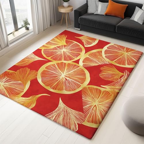 UUZEAI Ölgemälde-Stil Kurzflor Kinderteppich Frucht Zitrusfrüchte Waschbar rutschfest Weich Teppich für Wohnzimmer Schlafzimmer Küchen Esszimmer, Rot(50x140cm) von UUZEAI