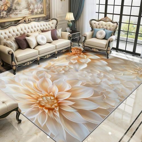 UUZEAI Pastoralen Stil Teppich für Schlafzimmer Mädchen, Gelb Dahlien Blütenblätter 3D Gedruckt Teppich, rutschfeste Waschbarer Weiche Teppiche für Wohnzimmer Flur 180x270cm UUZEAI Pastoralen Stil Teppich für Schlafzimmer Mädchen, Gelb Dahlien Blütenblätter 3D Gedruckt Teppich, rutschfeste Waschbarer Weiche Teppiche für Wohnzimmer Flur 180x270cm von UUZEAI
