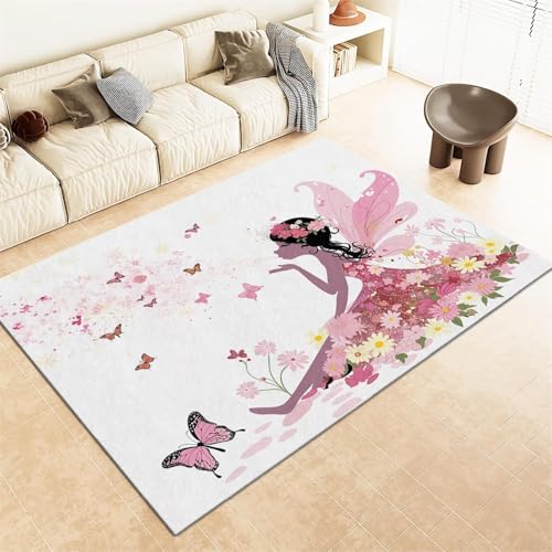 UUZEAI Rosa Blume Fee Schmetterling Kinderteppich, Weiß Waschbar Schlafzimmer Teppiche Mädchen, Weiche Kurzflor Rutschfester Teppiche für Wohnzimmer Badezimmer 150x210cm UUZEAI Rosa Blume Fee Schmetterling Kinderteppich, Weiß Waschbar Schlafzimmer Teppiche Mädchen, Weiche Kurzflor Rutschfester Teppiche für Wohnzimmer Badezimmer 150x210cm von UUZEAI