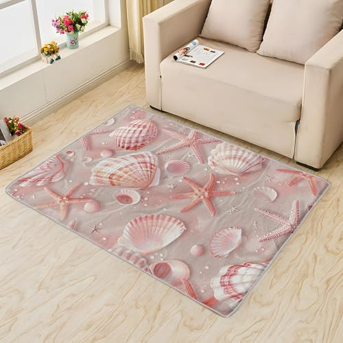 UUZEAI Rosa Seestern-Muschel-Teppich für Mädchen, waschbarer nautischer Teppich für Wohnzimmer und Schlafzimmer, rutschfeste Fußmatte für den Innenbereich (40 x 100 cm) von UUZEAI