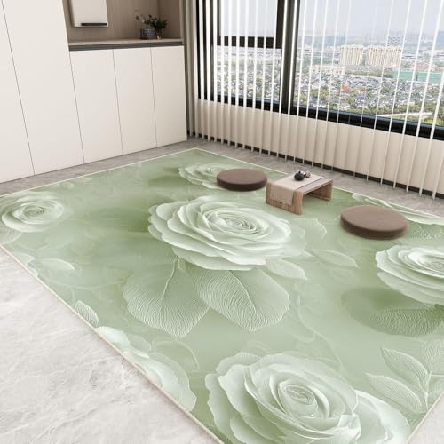 UUZEAI Rosen Deko, Romantisch Mädchen Teppich Schlafzimmer, 3D Blumenmuster, Weich rutschfest Waschbare Kurzflor Teppiche für Wohnzimmer Badezimmer, Hellgrün 60x130cm UUZEAI Rosen Deko, Romantisch Mädchen Teppich Schlafzimmer, 3D Blumenmuster, Weich rutschfest Waschbare Kurzflor Teppiche für Wohnzimmer Badezimmer, Hellgrün 60x130cm von UUZEAI