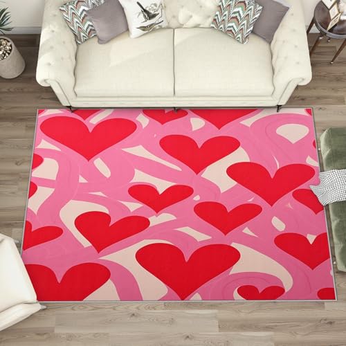 UUZEAI Rot Herz Deko, Romantisch Mädchen Teppich Schlafzimmer, Abstrakter Linie Teppiche Wohnzimmer Modern, Weich rutschfest Waschbare Teppiche für Kinderzimmer Wohnheim 120x170cm von UUZEAI
