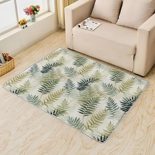 UUZEAI Rutschfester Schlafzimmerteppich, einfaches grünes Pflanzen-Blätter-Design, waschbarer Teppich für Wohn- und Esszimmerdekoration (160 x 220 cm) von UUZEAI