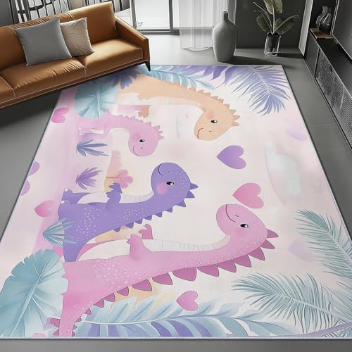 UUZEAI Schöner Dinosaurier Teppich, Kurzflor Kinderteppich für Jungen und Mädchen, Cartoon Tier Moderne Groß Teppiche Waschbare Weich rutschfeste Spielmatte für Kinderzimmer Schlafzimmer 60x150cm von UUZEAI