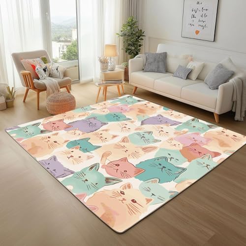 UUZEAI Süßes Katzenmotiv Teppich für Wohnzimmer und Schlafzimmer, Karikatur Kätzchen, rutschfeste Kinder Teppich Waschbar Weich Kurzflor Fussmatte Innen 150x200cm UUZEAI Süßes Katzenmotiv Teppich für Wohnzimmer und Schlafzimmer, Karikatur Kätzchen, rutschfeste Kinder Teppich Waschbar Weich Kurzflor Fussmatte Innen 150x200cm von UUZEAI