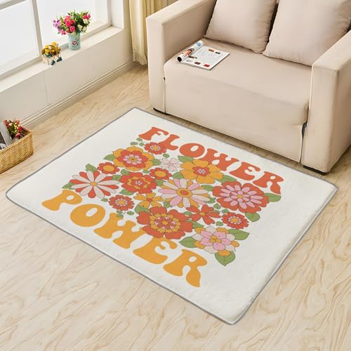 UUZEAI Teppich 70er 80er Retro Style Wohnzimmer Waschbar Bunte Hippie Blumen Kunst Teppiche Mädchen für Schlafzimmer Badezimmer, Weich Kurzflor rutschfest Fussmatte Innen(40x60cm) von UUZEAI