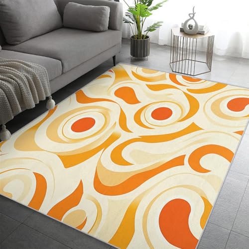 UUZEAI Teppich 70er 80er Retro Wohnzimmer Waschbar Orange Abstrakte Geometrisch Muster Mid-Century Teppiche Weich rutschfeste für Schlafzimmer Flur Esszimmer Deko(200x300cm) von UUZEAI