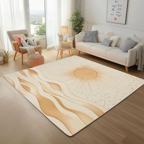 UUZEAI Teppich Boho Wohnzimmer mit Sonnenuntergang Welle Abstrakte Geometrisch, Minimalistisch Modern Kurzflor Teppich für Deko Schlafzimmer Arbeitszimmer, rutschfest, Waschbare(60x180cm) von UUZEAI