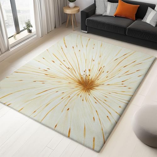 UUZEAI Teppich Kurzflor Wohnzimmer Modern Nordische Stil, Abstrakt Linien Feuerwerk Weich Waschbare Teppiche rutschfest für Schlafzimmer Esszimmer Flur, Creme(60x150cm) von UUZEAI