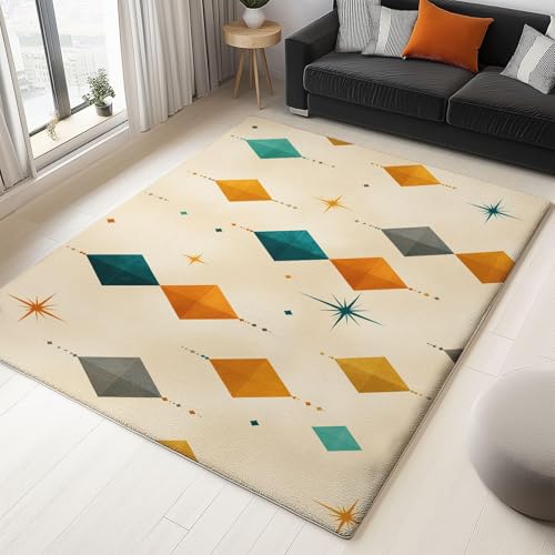 UUZEAI Teppich Rechteckig rutschfest Wohnzimmer Mittelalterliche Modern Style, Orange Grau Blau Diamant Stern Geometrisch Kinderteppich für Schlafzimmer Jugendzimmer, Waschbar(60x120cm) von UUZEAI