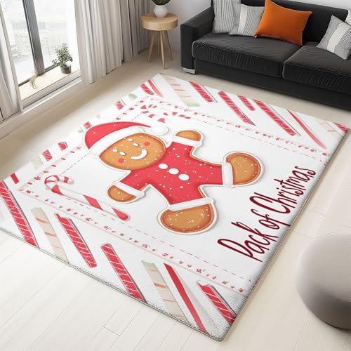 UUZEAI Teppich Rutschfester Kinderzimmer Cartoon Weihnachten Lebkuchenmann Weiche Waschbarer Teppiche Kurzflor für Schlafzimmer Wohnzimmer Flur Boden Dekor(150x210cm) von UUZEAI