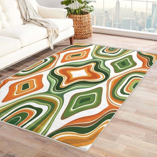 UUZEAI Teppich Waschbar Retro 70er Grün Geometrische, Weich Kurzflor Teppich Modern Abstrakt ästhetisch, rutschfest Fussmatte Innen für Wohnzimmer Schlafzimmer(200x280cm) von UUZEAI