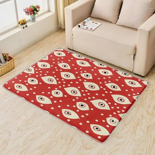 UUZEAI Teppich Waschbar Wohnzimmer Modern Abstrakt, Auge Muster Rote Weich Kurzflor Teppiche für Schlafzimmer Badezimmer, rutschfest Fussmatte Innen, Dünn(160x240cm) von UUZEAI