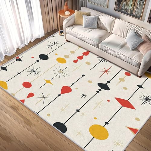 UUZEAI Teppich Weich rutschfest Kinderzimmer Retro Geometrische Punkte, Mittelalterliche Kurzflor Teppich für Deko Wohnzimmer Schlafzimmer, Waschbar, Dünn(240x300cm) von UUZEAI