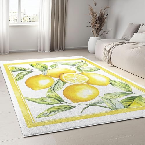 UUZEAI Teppich Wohnzimmer Aquarell Stil Zitrone Blatt Bedruckt rutschfest Waschbar Teppiche Weich Kurzflor für Schlafzimmer Kinderzimmer Esszimmer und Küche 200x300cm UUZEAI Teppich Wohnzimmer Aquarell Stil Zitrone Blatt Bedruckt rutschfest Waschbar Teppiche Weich Kurzflor für Schlafzimmer Kinderzimmer Esszimmer und Küche 200x300cm von UUZEAI