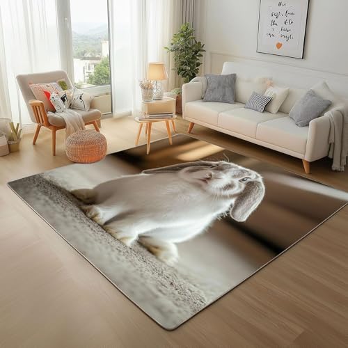 UUZEAI Teppich Wohnzimmer Süßer Haustier Kaninchen 3D Weich Teppiche, Waschbare rutschfest Kurzflor für Küche Esszimmer Schlafzimmer Heimdeko(180x200cm) von UUZEAI