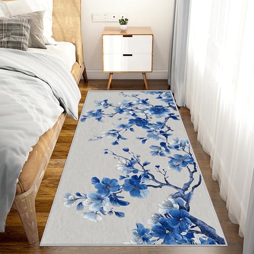 UUZEAI Teppiche Lang Küchenläufer Blau Blumen, Weich Kurzflor Flurteppich Waschbar rutschfest, Orientalische Blumen Teppichläufer für Waschküche, Schlafzimmer, Badezimmer 140x200cm UUZEAI Teppiche Lang Küchenläufer Blau Blumen, Weich Kurzflor Flurteppich Waschbar rutschfest, Orientalische Blumen Teppichläufer für Waschküche, Schlafzimmer, Badezimmer 140x200cm von UUZEAI