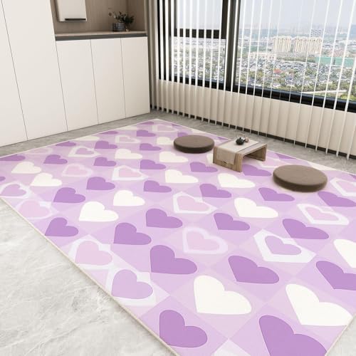 UUZEAI Teppiche Mädchen Schlafzimmer Weiß und Lila Herzen, Romantisch Aesthetic Modern Wohnzimmer Teppich, Weich Kurzflor Yogamatte rutschfest Waschbarer Teppiche Spielzimmer 180x270cm UUZEAI Teppiche Mädchen Schlafzimmer Weiß und Lila Herzen, Romantisch Aesthetic Modern Wohnzimmer Teppich, Weich Kurzflor Yogamatte rutschfest Waschbarer Teppiche Spielzimmer 180x270cm von UUZEAI