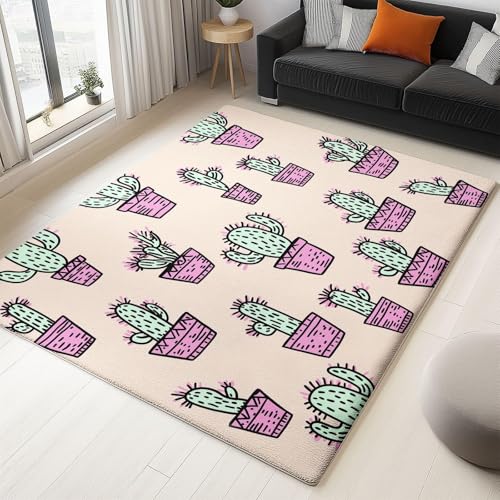 UUZEAI Waschbar Teppich Wohnzimmer Groß, Karikatur Kaktus Motiv Weich Kurzflor rutschfest Moderner Kinderteppich für Deko Schlafzimmer Spielzimmer, Rosa Grün 160x200cm UUZEAI Waschbar Teppich Wohnzimmer Groß, Karikatur Kaktus Motiv Weich Kurzflor rutschfest Moderner Kinderteppich für Deko Schlafzimmer Spielzimmer, Rosa Grün 160x200cm von UUZEAI