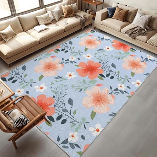 UUZEAI Waschbar Teppiche Wohnzimmer Pastoral, Rosa Blüten Pflanzen Druck Teppich für Schlafzimmer Kinderzimmer Esszimmer Weich rutschfeste Innen Fußmatte 100x140cm UUZEAI Waschbar Teppiche Wohnzimmer Pastoral, Rosa Blüten Pflanzen Druck Teppich für Schlafzimmer Kinderzimmer Esszimmer Weich rutschfeste Innen Fußmatte 100x140cm von UUZEAI
