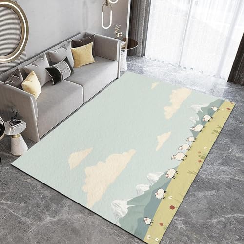 UUZEAI Waschbarer Teppich Cartoon Schafe Weiß Wolken und Berge Kinder Teppiche Hellblau Moderne Weich Rutschfester Kurzflor Teppich für Dekor Schlafzimmer Kinderzimmer 240x300cm UUZEAI Waschbarer Teppich Cartoon Schafe Weiß Wolken und Berge Kinder Teppiche Hellblau Moderne Weich Rutschfester Kurzflor Teppich für Dekor Schlafzimmer Kinderzimmer 240x300cm von UUZEAI