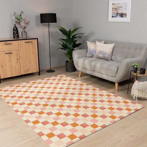 UUZEAI Waschbarer Teppich Minimalist Karo Kurzflor für Wohnzimmer, Schlafzimmer, Schachbrett Weich Rutschfester Dünn Teppich für Jugendzimmer Mädchen Bettvorleger Orange 240x330cm UUZEAI Waschbarer Teppich Minimalist Karo Kurzflor für Wohnzimmer, Schlafzimmer, Schachbrett Weich Rutschfester Dünn Teppich für Jugendzimmer Mädchen Bettvorleger Orange 240x330cm von UUZEAI