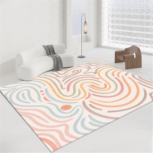 UUZEAI Waschbarer Teppich Rechteck Wohnzimmer Bunten Unregelmäßig Linie Muster rutschfest Weiche Dünne Teppiche Modern Graffiti für Schlafzimmer, Kinderzimmer, Wohnheim(150x250cm) von UUZEAI